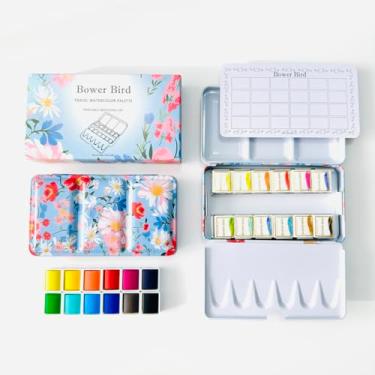 Imagem de Bower Bird Conjunto de tinta aquarela, 12 cores em paleta de estanho de metal, conjunto de tinta aquarela de viagem, tintas de aquarela portáteis para adultos e artistas (caixa azul)