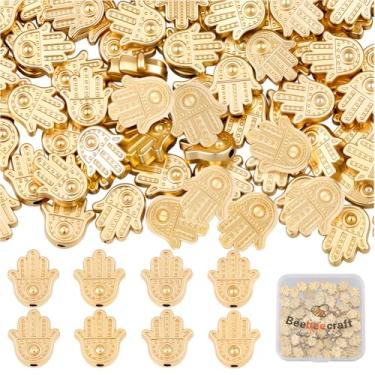 Imagem de Beebeecraft 1 caixa 100 contas de mão banhado a ouro 18 K Hamsa mão de Miriam contas da sorte para fazer joias, pulseiras, colares, artesanato