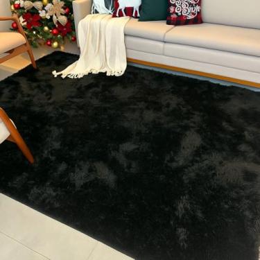 Imagem de Tapete Peludo Sala Quarto 2,00x1,40 Felpudo Novo Decorativo Macio Conforto (PRETO LISO)