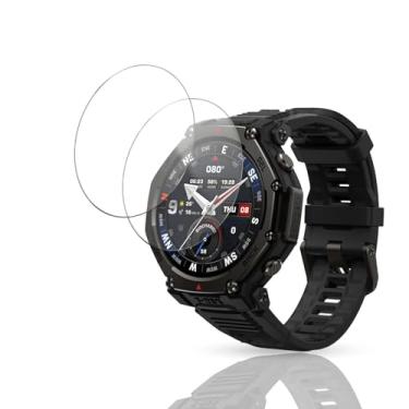 Imagem de YAJOJO Pacote com 2 protetores de tela para Smart Watch Amazfit T-Rex 3 Pro 48 mm, dureza 9H, vidro temperado para SmartWatch Amazfit T-Rex 3 Pro, borda redonda 2,5D, antiarranhões, sem bolhas