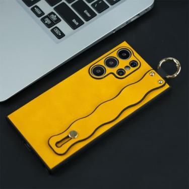 Imagem de Capa de couro com suporte para pulseira Wave para Samsung Galaxy S21 S22 S23 S24 Ultra Plus, capa protetora de silicone com fivela e suporte (para Galaxy S24 Ultra/YG amarelo)