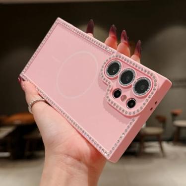 Imagem de Capa de luxo para S25ultra com moldura magnética e glitter em diamante para Samsung Galaxy S25, S24 Fe Plus e S23 Ultra (para Galaxy S23 Ultra/rosa)