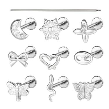 Imagem de AOEDEJ Anéis de nariz com rosca interna preenchidos com ouro 16G para mulheres e homens, hipoalergênico, aço cirúrgico, narina, medusa, cartilagem, hélice, tragus, piercing joia, 1.2*8mm, Aço