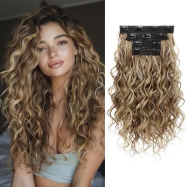 Imagem de Extensões de cabelo REECHO Curly, clipe de 40 cm em 4 peças de marrom 