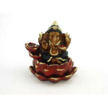Imagem de Incensário Cascata Ganesha Azul E Vermelho Gesso 11 Cm
