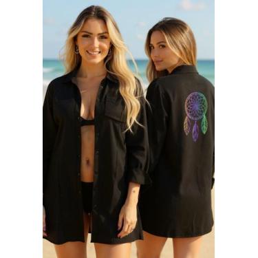 Imagem de Saida de Praia Moda Verão Praia Camisão Chemise Camisa Vestido Botão -