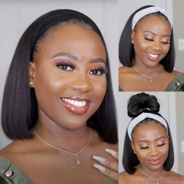 Imagem de Bandana Bob Wig AISI Cabelo humano curto reto 20 cm 150% de densidade