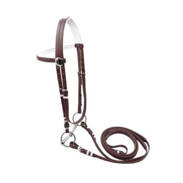 Imagem de Dynwave Rédea para cavalo com arreios, corda para montaria, confortável, aço inoxidável, anel de freio, correia para treinamento em fazenda, Marrom 13.5 Cm