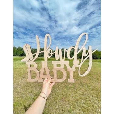 Imagem de Howdy Baby Placa de madeira para pano de fundo, decorações de chá de bebê de caubói, placa de arco de balão de vaqueira, decoração de festa tema Mama to Be Rodeo