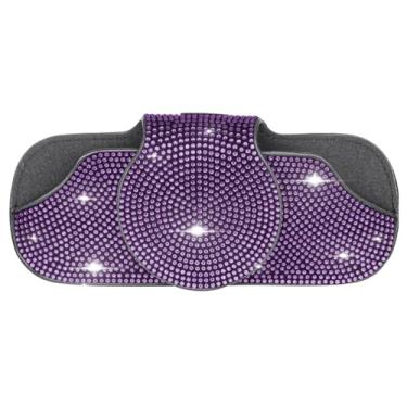 Imagem de Suporte de óculos de sol de carro com strass brilhante, estojo de óculos de couro PU com clipe para viseira de carro (roxo)