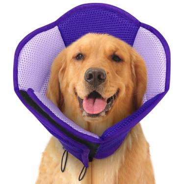 Imagem de SUNFURA Cones para cães grandes, cone macio para parar de lamber após a cirurgia, coleira eletrônica ajustável para cicatrização de feridas, roxo GG