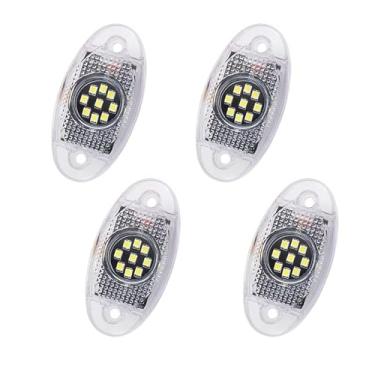 Imagem de 4 peças 9 luzes LED estroboscópicas de chassi para decoração inferior inferior da carroçaria, lâmpada de aviso 12 V 24 V para caminhão off-road SUV, ATV barco van (4 peças brancas)