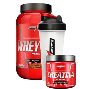 Imagem de Combo Whey Protein 900g Chocolate + Creatina 300g + Coqueteleira (Branca ou Preta) – Integralmédica