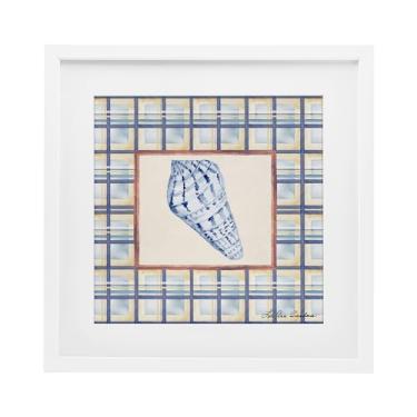 Imagem de Stupell Industries Impressão emoldurada Sea Treasures on Plaid White Under Glass, design por Lee Ann Sanders, 40,6 x 40,6 cm
