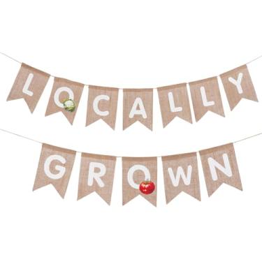 Imagem de NICENEEDED 2 peças banner cultivado localmente, estopa pré-amarrada rústica festa de fazenda estampar guirlanda, tema de jardineiro, cenário de foto de festa banner vegetal para agricultores