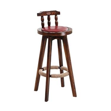 Imagem de GRFIT Cadeira de bar elegante cadeira de bar banco alto traseiro de madeira banco de bar giratório de 360 graus cadeira de restaurante ilha bancos de bar ajustáveis (cor: 1)