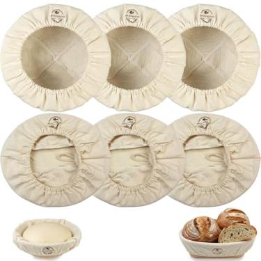 Imagem de Pano de forro de cesta de pão de algodão natural: 23 cm redondo e oval de 25 cm forro reutilizável para Banneton, tecido lavável pendurado feito à mão com kit de cozimento de fermento, presente para