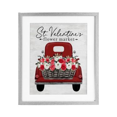 Imagem de Stupell Industries Impressão emoldurada cinza do caminhão do mercado de flores de São Valentim sob vidro, design por Lettered and Lined, 16 x 13