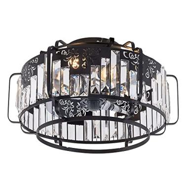 Imagem de Ventilador de teto de cristal de 18,5 polegadas com luzes, ventilador de teto fechado com 4 luzes interno com controle remoto, ventilador de teto preto industrial de montagem embutida Ventil