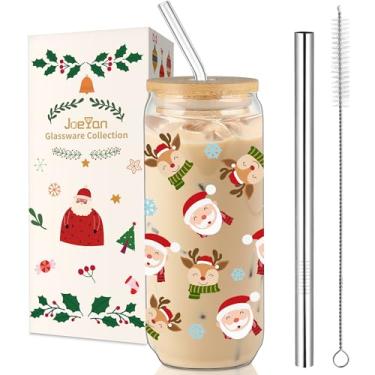 Imagem de Joeyan Copos de Natal de 600 ml, Copos de Natal de 20 oz com Tampa e Canudo, Caneca de Natal com Papai Noel e Alce para Matcha Café Gelado Smoothie Bolha Chá, Lindos Presentes de Natal