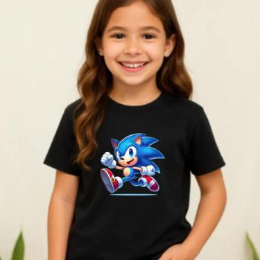 Imagem de Camiseta Infantil Do Sonic Personalizada Tecido 30,1 - Hs, Preto, 14