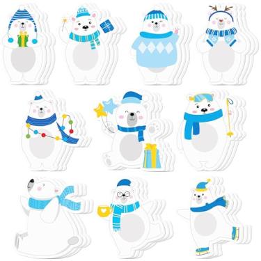 Imagem de Xqumoi Pacote com 30 notas adesivas de urso polar de inverno - blocos de notas autoadesivas com tema ártico de Natal com animais polares, material escolar de escritório, lembrancinhas de festa de