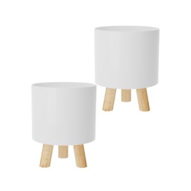 Imagem de Kit com 2 - Cachepot Retro pé Madeira Decoração (Branco)