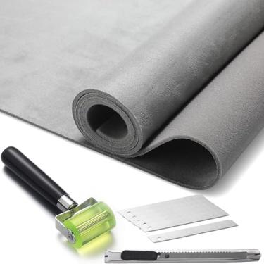 Imagem de Pangda Tecido de camurça com forro de espuma de 1/22.9 cm forro de teto de carro material de camurça rolo de costura de borracha faca utilitária para interior de teto de barco RV automotivo DIY (cinza