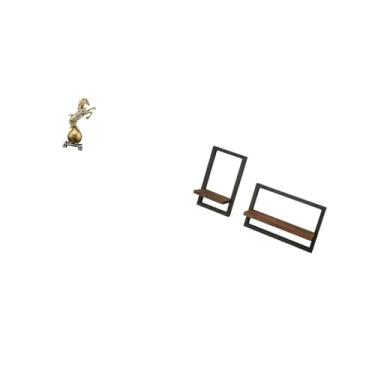 Imagem de Fenteer Estatueta de Cavalo de Resina Moderna para Sala de Estar E Escritório com Prateleira de Parede Flutuante de Madeira Rústica E Armazenamento Central de