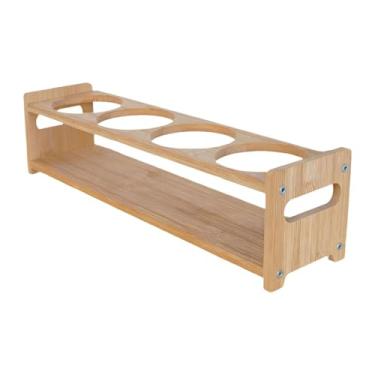 Imagem de YWJLQH Prateleira organizadora de cozinha de madeira para garrafas de óleo, prateleira dispensadora de óleo com 4 furos para armário