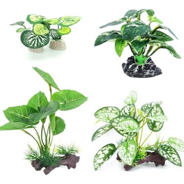 Imagem de Vtapliea 5 peças de plantas artificiais de aquário de seda para peixes Betta