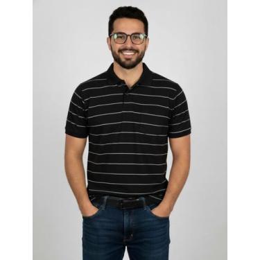 Imagem de Camisa Polo Masculina Preta Clássica Listrada Casual e Elegante, listr