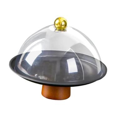 Imagem de Generic Suporte para bolo com tampa, bandeja, prato de armazenamento, tortas, lanches, suporte para bolo, cúpula, cobertura para festa, festival, loja, Preto 23x20cm