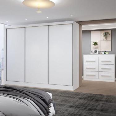 Imagem de Guarda-Roupa Casal Europa 3 Portas 10 Gavetas 100% Mdf Branco - Panora