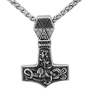 Imagem de Acessórios GuoShuang Jewelry£¬Colar Masculino, Viking Mjolnir, Colar Rune, Colar Viking, Joia Amuleto Protetora, Colar Nórdico, Colar Thor Hammer, Colar Viking Torc