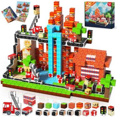 Imagem de Blocos de construção magnéticos GoodyKing Fire Truck 100 unidades para