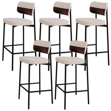 Imagem de Kit 05 Banquetas Alta Bar Cozinha Sala De Jantar Aço Preto Kaira C01 Linho Palha Courino Café - Lyam Decor