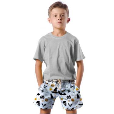 Imagem de Shorts Infantil Bermuda Calção Praia Verão Halloween Terror Ghost Abób