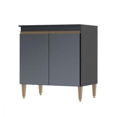 Imagem de Balcão Multiuso Cozinha 2 Portas 80x52cm Mdp Menu Móveis Preto