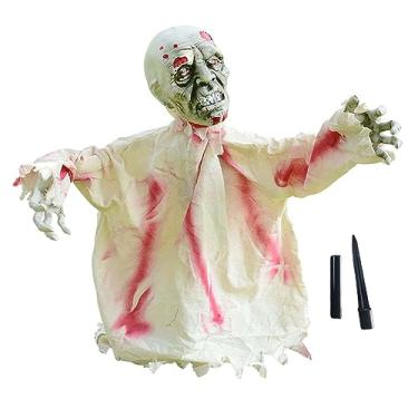 Imagem de Sclmgo Estaca de Gramado Zumbi Assustadora, Estátua de Decoração de Halloween, Material de Tecido Durável, Adequado para Jardim, Pátio, Casa Mal-assombrada, L Bege, Tamanho real