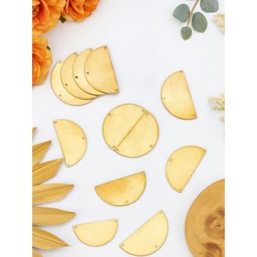 Imagem de 10 peças de elos de componentes de lustre de latão, conector semicírculo redondo dourado com 3 laços, brincos de 3 furos não revestidos para fabricação de colar de pulseiras de joias DIY, 1,9 x 3,5 cm