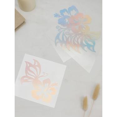 Imagem de Adesivos de carro à prova d'água de PVC 4 folhas, borboleta autoadesiva colorida com flor de hibisco, decalque de vinil para motocicleta capacete janela decoração de casa, 13,7 x 13,7 x 0 cm