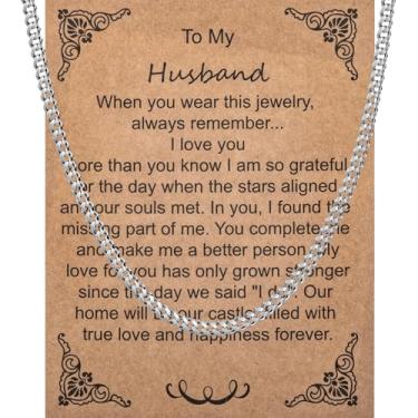 Imagem de Colar de corrente cubana para namorado, namorada, marido, esposa, 8 mm/10 mm, presente romântico com cartão, 22in, Aço inoxidável, Sem Pedra Preciosa