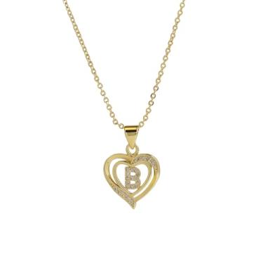 Imagem de 1 colar feminino banhado a prata com coração vazado com letras A-Z, colar para mulheres, joia fina, presente para mamãe, 45+5cm, Cobre, Sem Pedra Preciosa