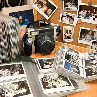 Imagem de Álbum de fotos transparente, porta-cartões de identificação, fichário, decoração de quarto, coleção de cartões, livros portáteis (7,6 cm, 3 fivelas de grade, 120 compartimentos para cartões)