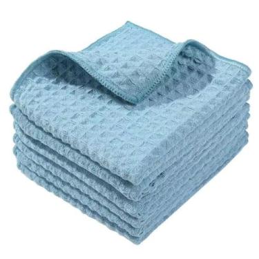 Imagem de Pano de limpeza de guardanapos de mesa Blue Waffle, portátil, 25 x 25 cm, algodão, lava-louças, para limpeza de cozinha