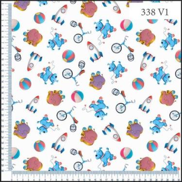 Imagem de Tecido Tricoline Digital Brinquedos Cachorro, Elefante, Foguete e Tric