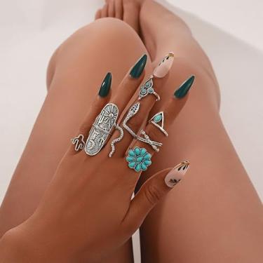 Imagem de Conjunto de anéis empilháveis estilo boêmio turquesa para mulheres, joias modernas, simples, versátil, presente para mulheres