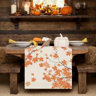 Imagem de Caminho de mesa de outono folha de bordo retro corredores de mesa férias casa de fazenda cozinha sala de jantar decoração de festa 33 x 182 centímetros