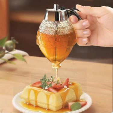 Imagem de Dispensador de mel sem gotejamento, pote de mel com suporte, recipiente para xarope de prensa, design de favo de mel para decoração de casa para qualquer ocasião